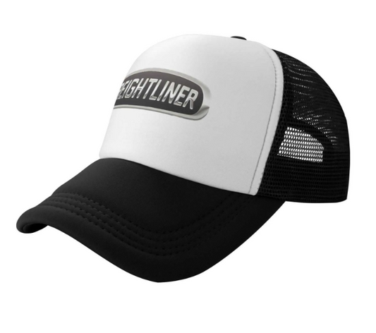 112BLK-WHT-FL - B&W FREIGHTLINER TRUCKER HAT